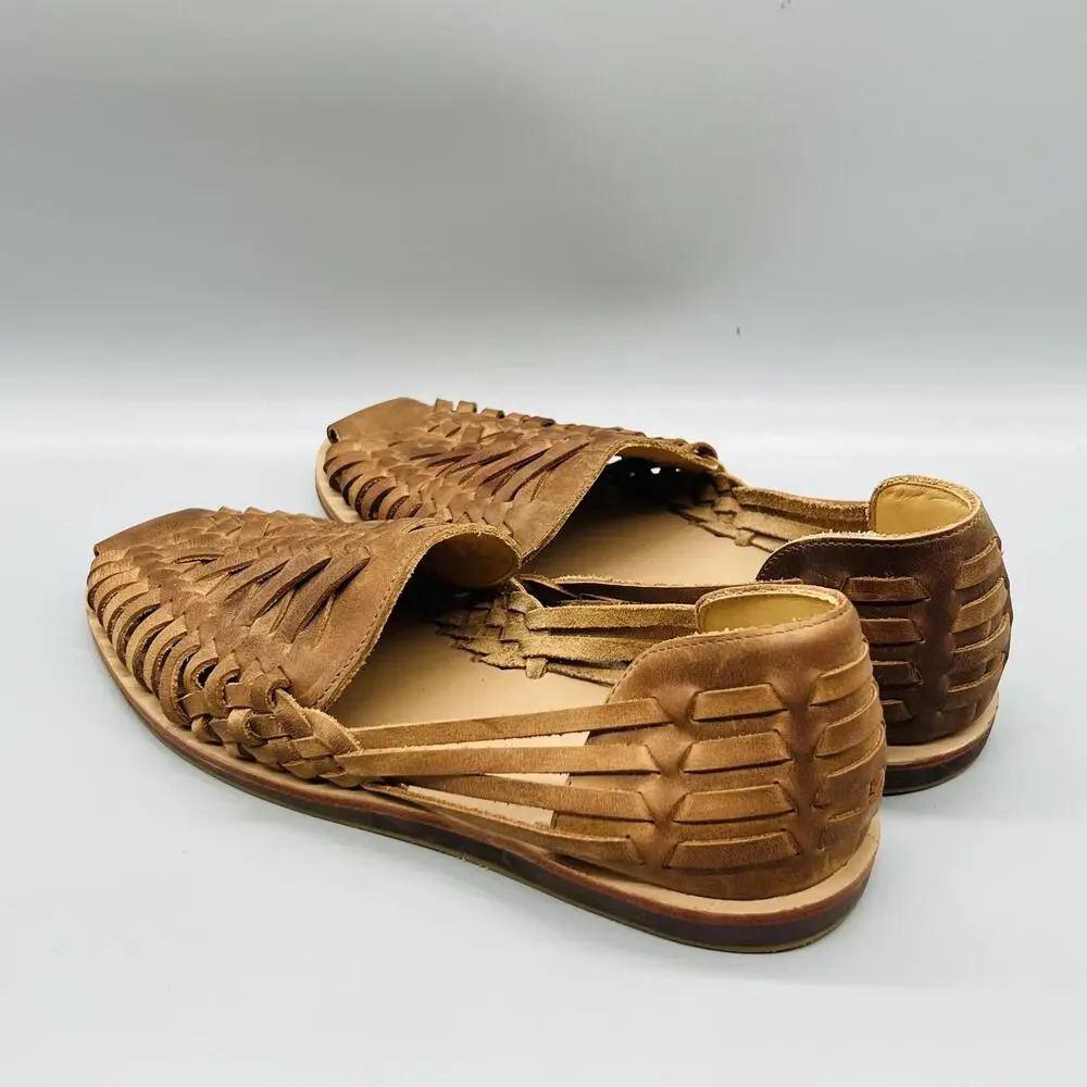 Nisolo Sandals Mens 11.5 Brown Leather Woven Huarache Slip On Flat Casual Shoes